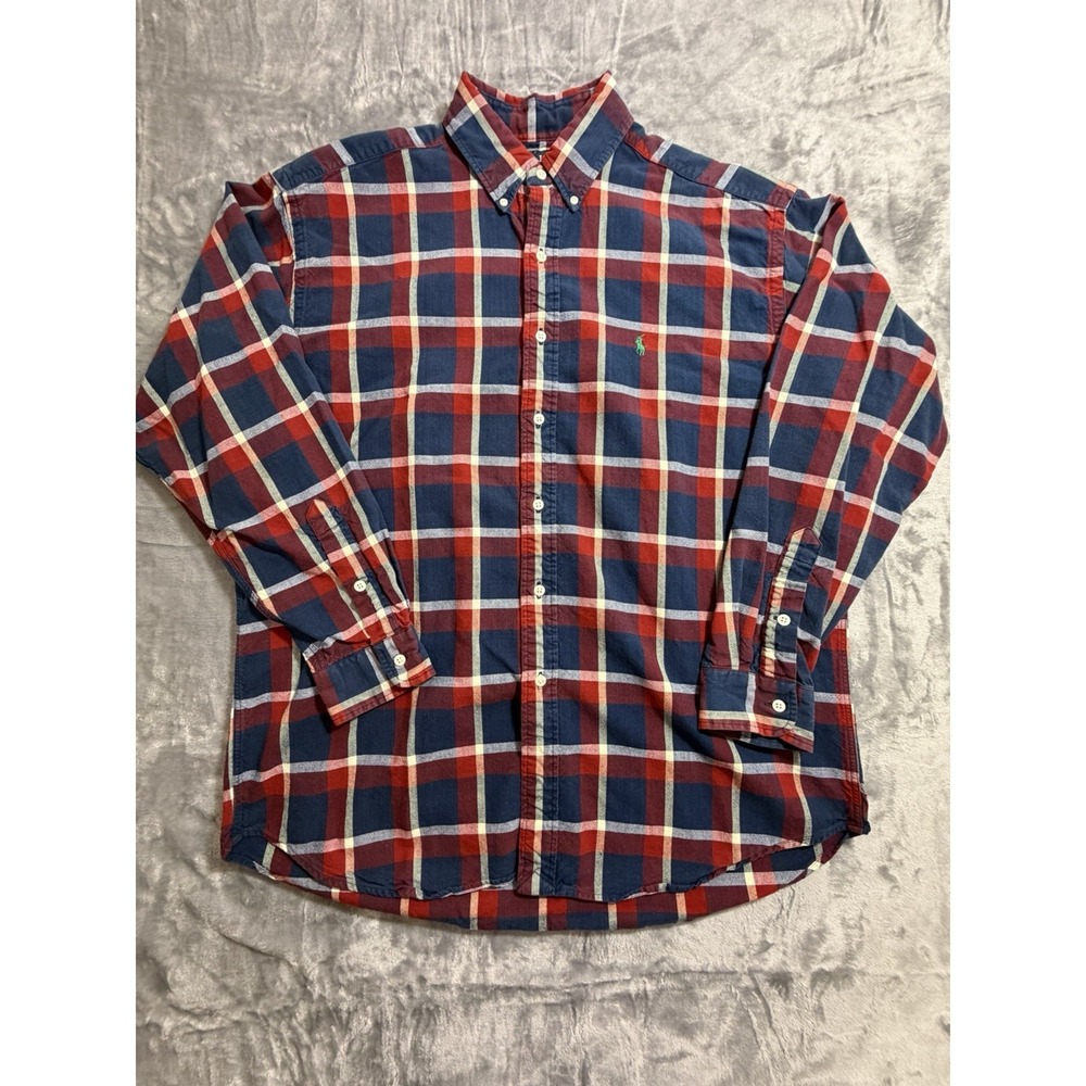 Ralph Lauren Long Sleeve Button Down Blaire Red/Navy Plaid W/Green Pony Size L
